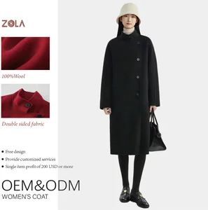 Handmade Single-Breasted Long Woolen Coat for Ladies Eco-Friendly Keep Warm Winter Casual Outerwear with Button Decoration