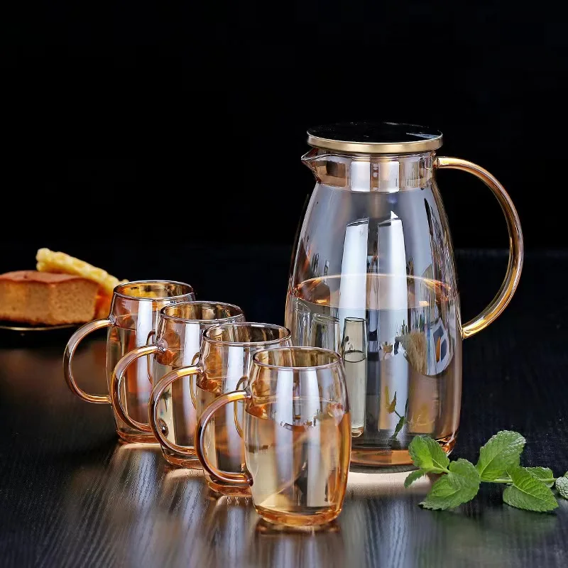 Hot Sale Colorful Glass Jug Water Cup Set Dishwasher Safe Elegant