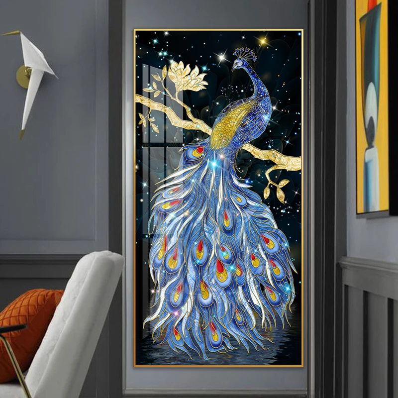 Blue Peacock Painting - Modern Wall Art for Home & Hotel