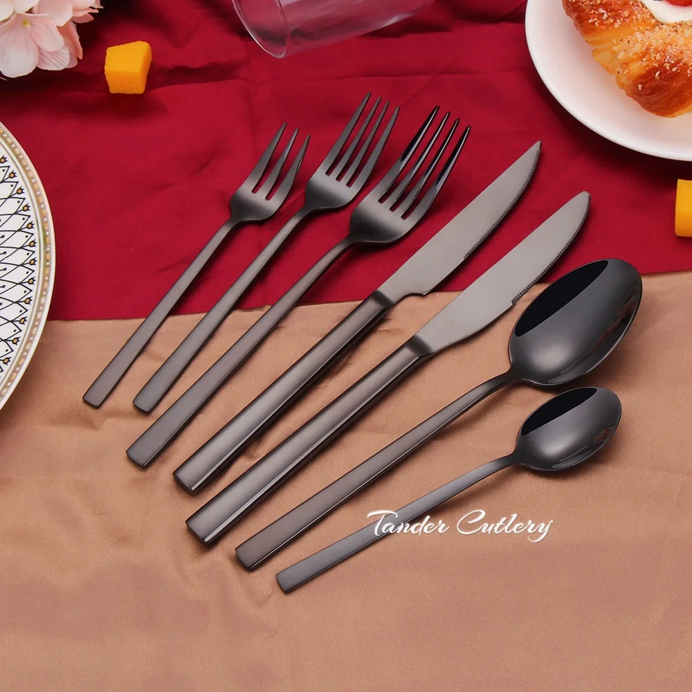 Wholesale PVD Silverware Metal Matt Black Matte Cutlery Set