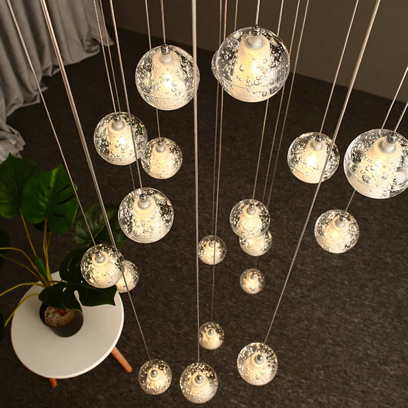 Modern Crystal Glass Ball LED Pendant Lights Fixtures Multiple Staircase  Lamps Bar Hanging Lamp
