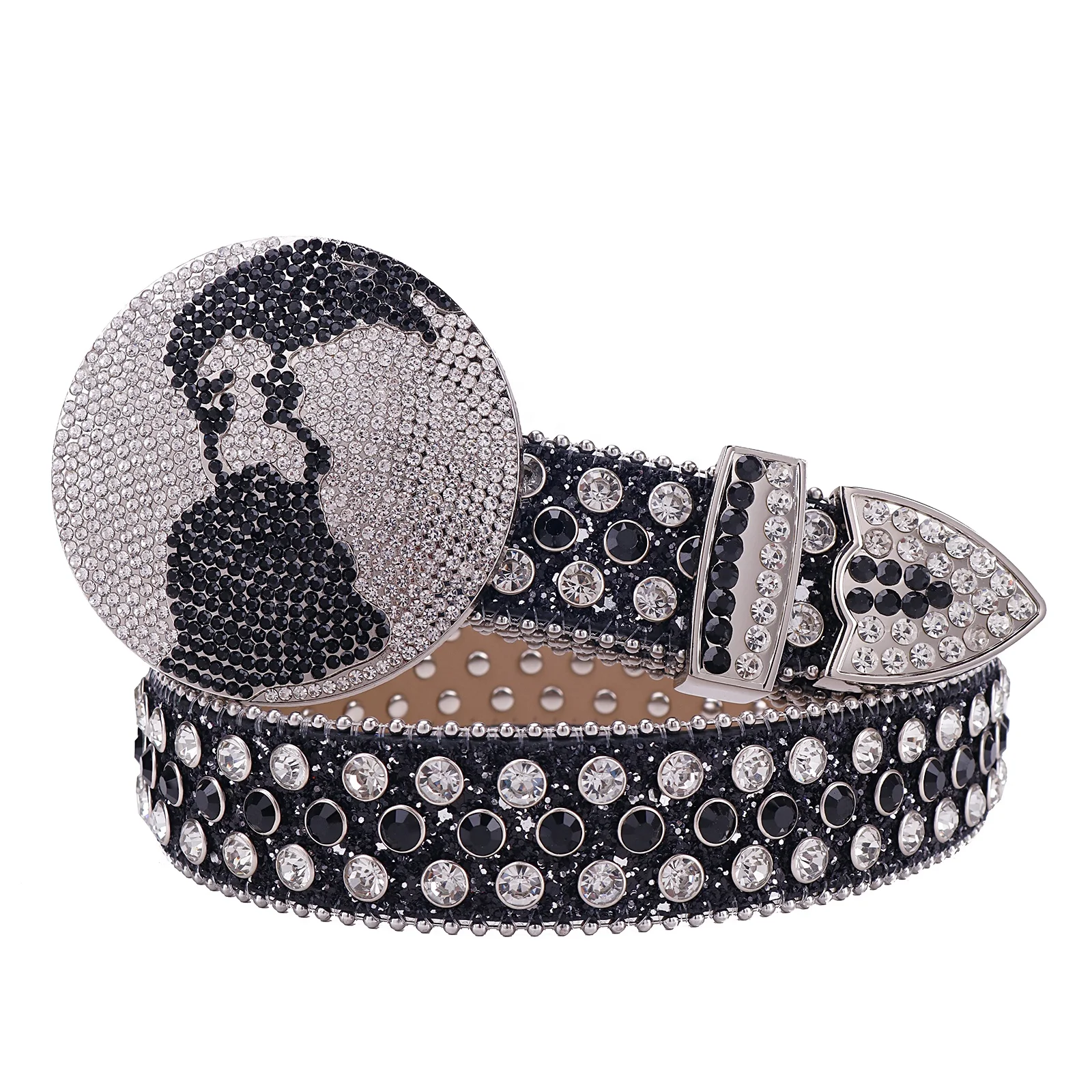 Custom Logo Western Rhinestone Crystal Belt for Men Designer Globe Buckle Bling Diamond Strap Jeans