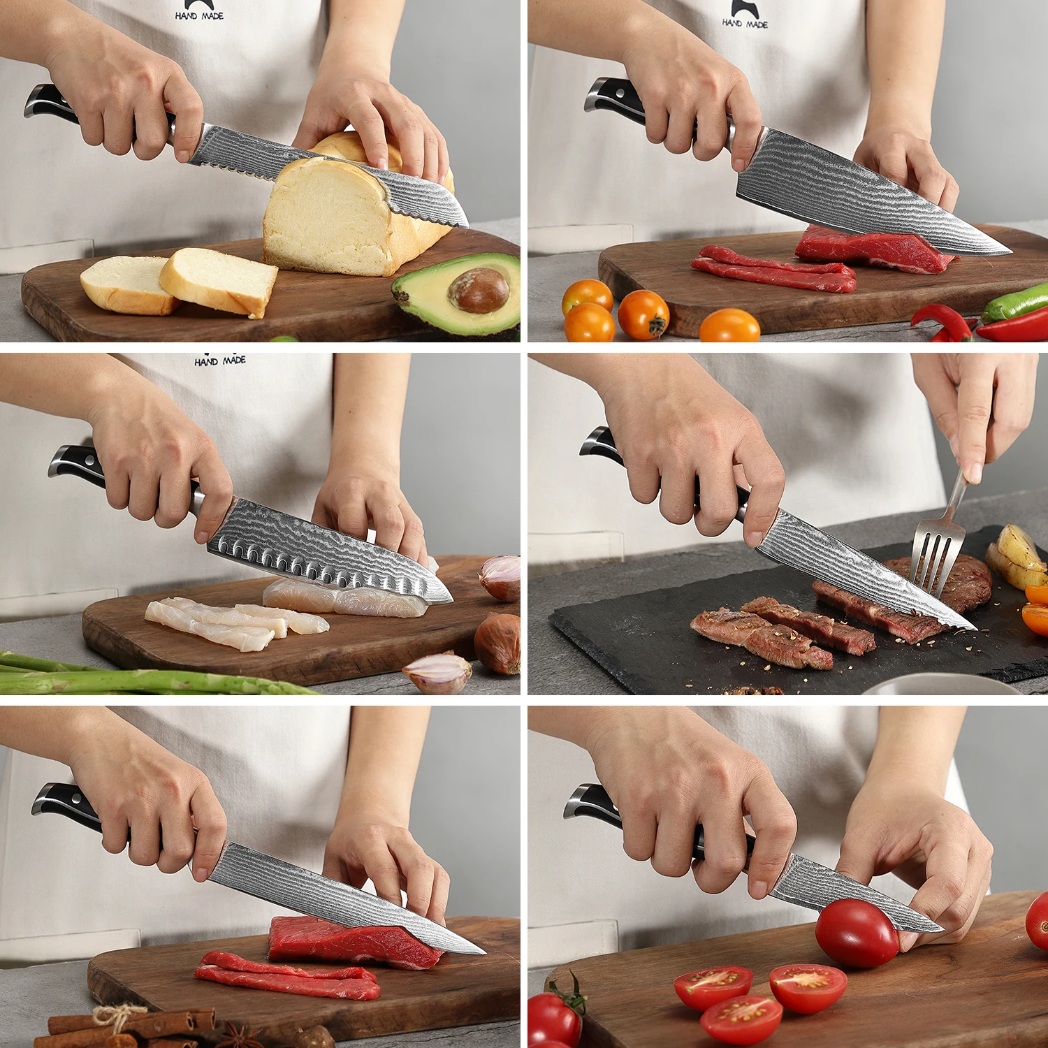 Damascus Kitchen Knife Set, 9 pieces Chef knife Set with Comfortable Ergonomic ABS Handle