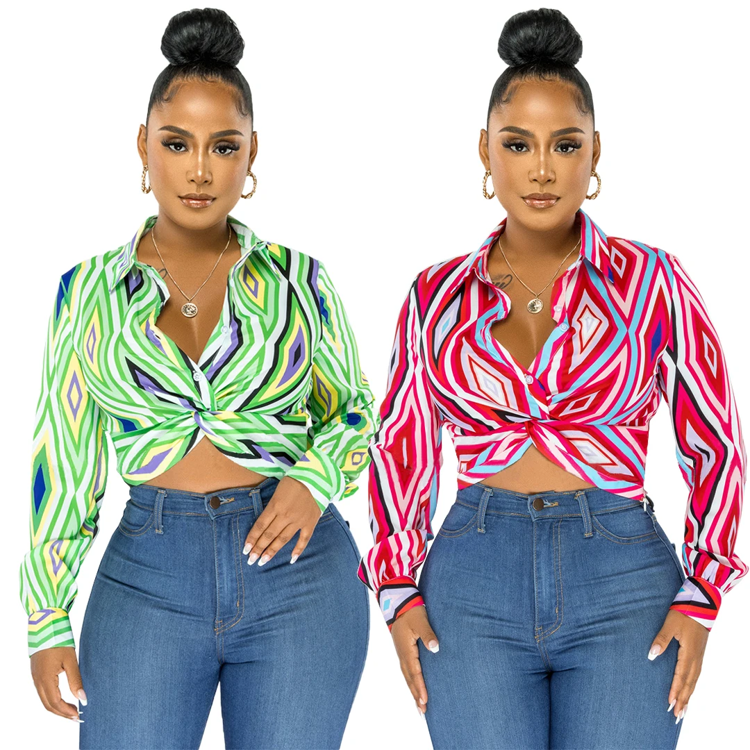 2022 Fall Geometric Printed Designer Long Sleeve Crop Top Shirt Casual Top  - Buy Tops For Women,Woman Tops Fashionable,Shirts For Women Blouses  Product on Alibaba.com