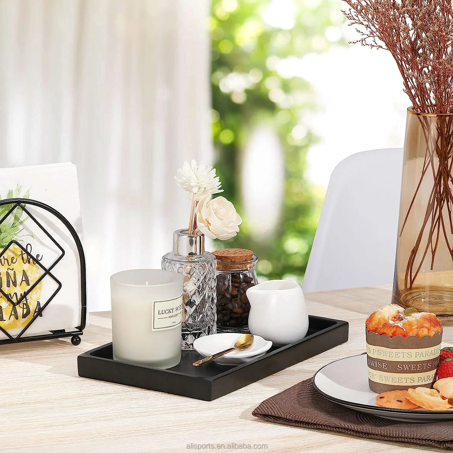 Custom Design Resin Vanity Tray Black Dresser Perfume Towel Cosmetic