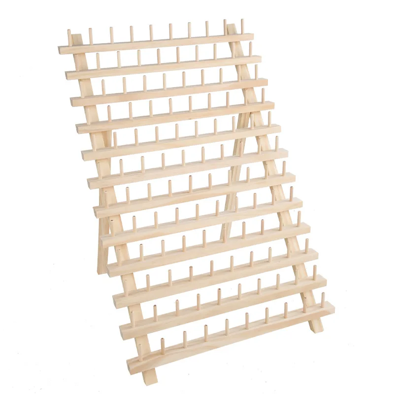 Wooden Spool Thread Rack Sewing Thread Custom Thread Holder Wood Yarn Rack With Hanging Hooks,120-Spool Sewing Rack