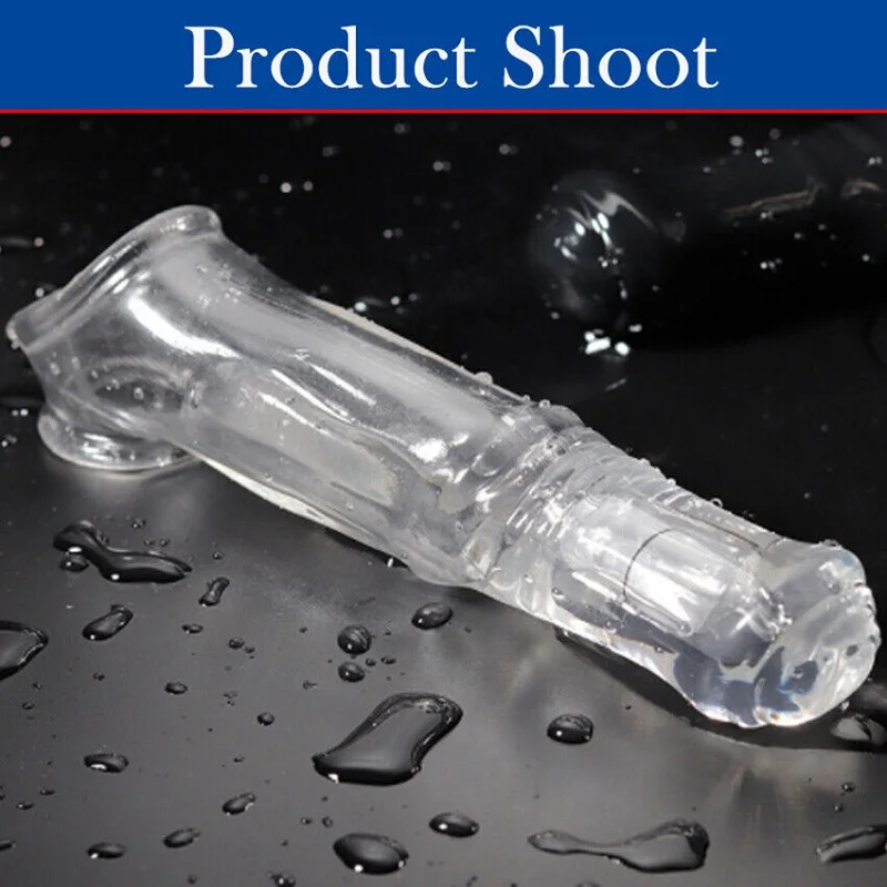 Crazy Horse Transparent Vibrating TPE 100% Waterproof Penis Sleeve Extender for Men Couple Bigger Adult Products Masculine