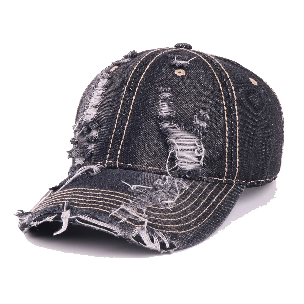 Vintage Distressed Baseball Cap Low Profile Adjustable Denim Dad Hat Unisex Unisex Vintage Washed Distressed Denim Baseball Cap  main image 2