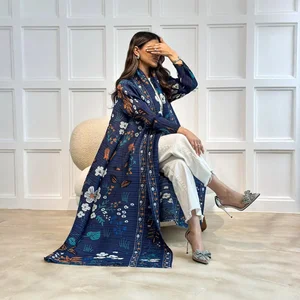 Factory Direct Selling Robe Women's Pleated Abaya Middle Eastern Muslim Abaya Fashionable Stretch Printed Abaya