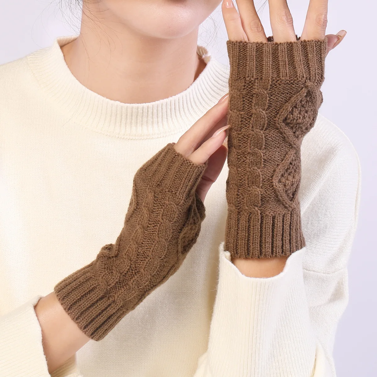 Женские Обрезанные нарукавники вязаные варежки женские зимние перчатки без пальцев