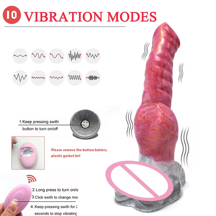 YOCY Animal Remote Control Vibrator Large Size 26cm Wolf Penis Vibrator Cock with Suction Cup Artificial Testicles Sexual Toys