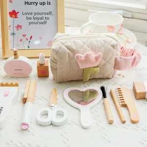 Montessori Early Education Puzzle Toy Set Wooden Simulation Girl Makeup Bag Role-Playing Game for Children