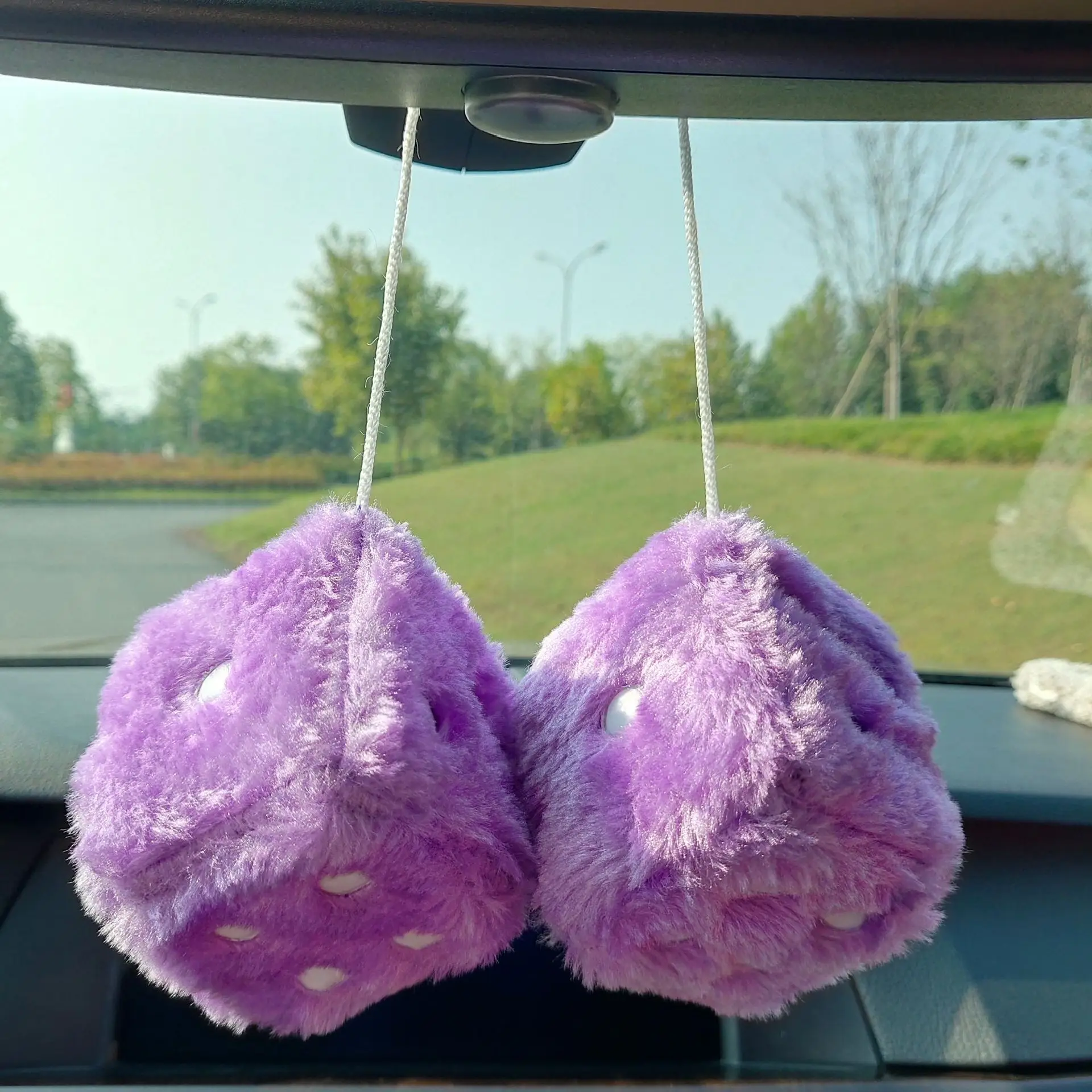 Custom Pair Of Retro Square Mirror Hanging Couple Fuzzy Plush Dice With