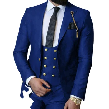 Italian Business Slim Fit 3 Pieces Royal Blue Men's Suits Groom Prom Tuxedos Groomsmen Blazer for Wedding