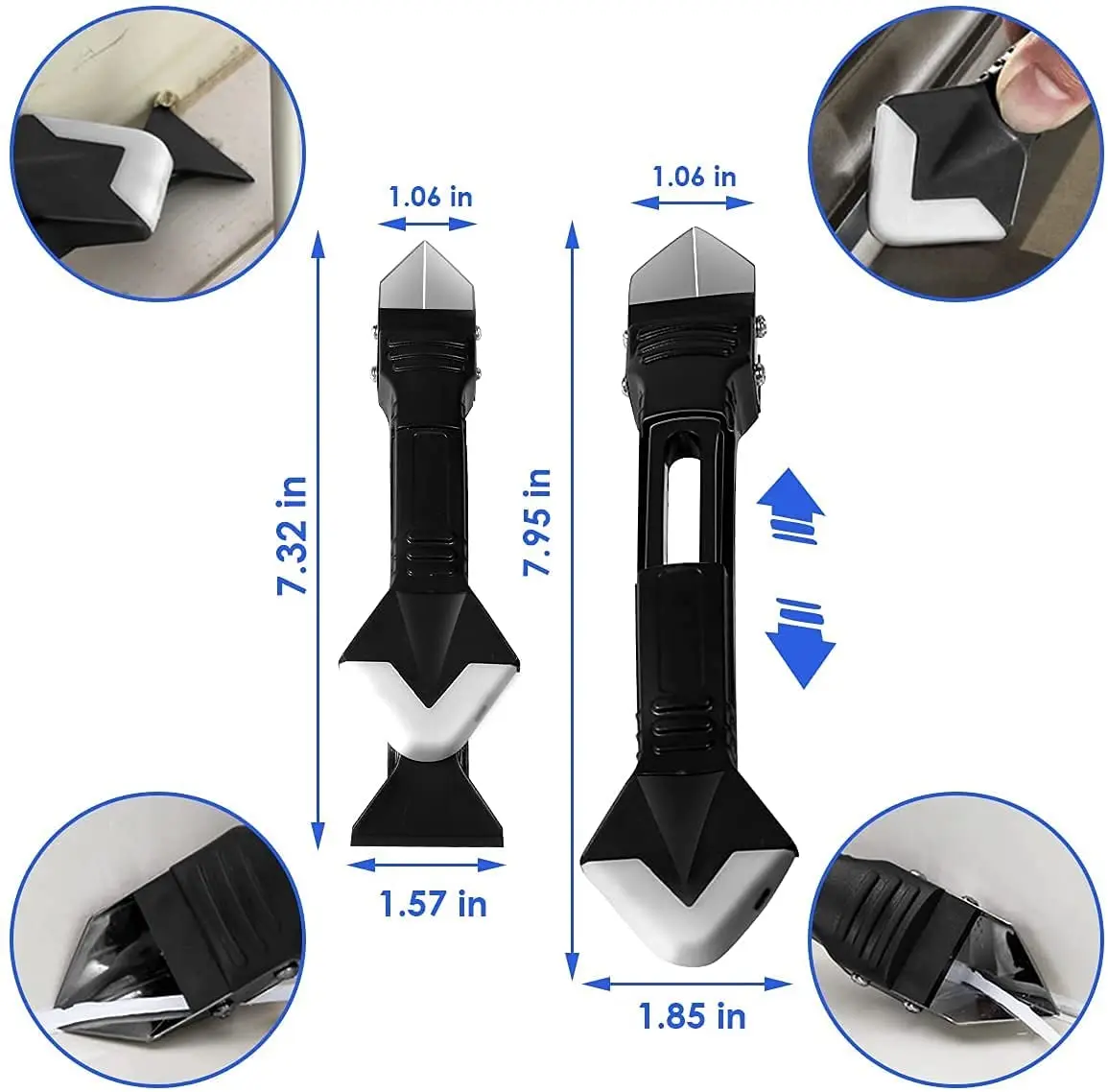 Glass Glue Angle Scraper Stainless Steelhead Sealant Kit 3 in 1 Removal Silicon Taker Tile Caulking Grout Scraper Tool