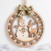 Gingham Bow Snowman & Reindeer Wooden Ornament