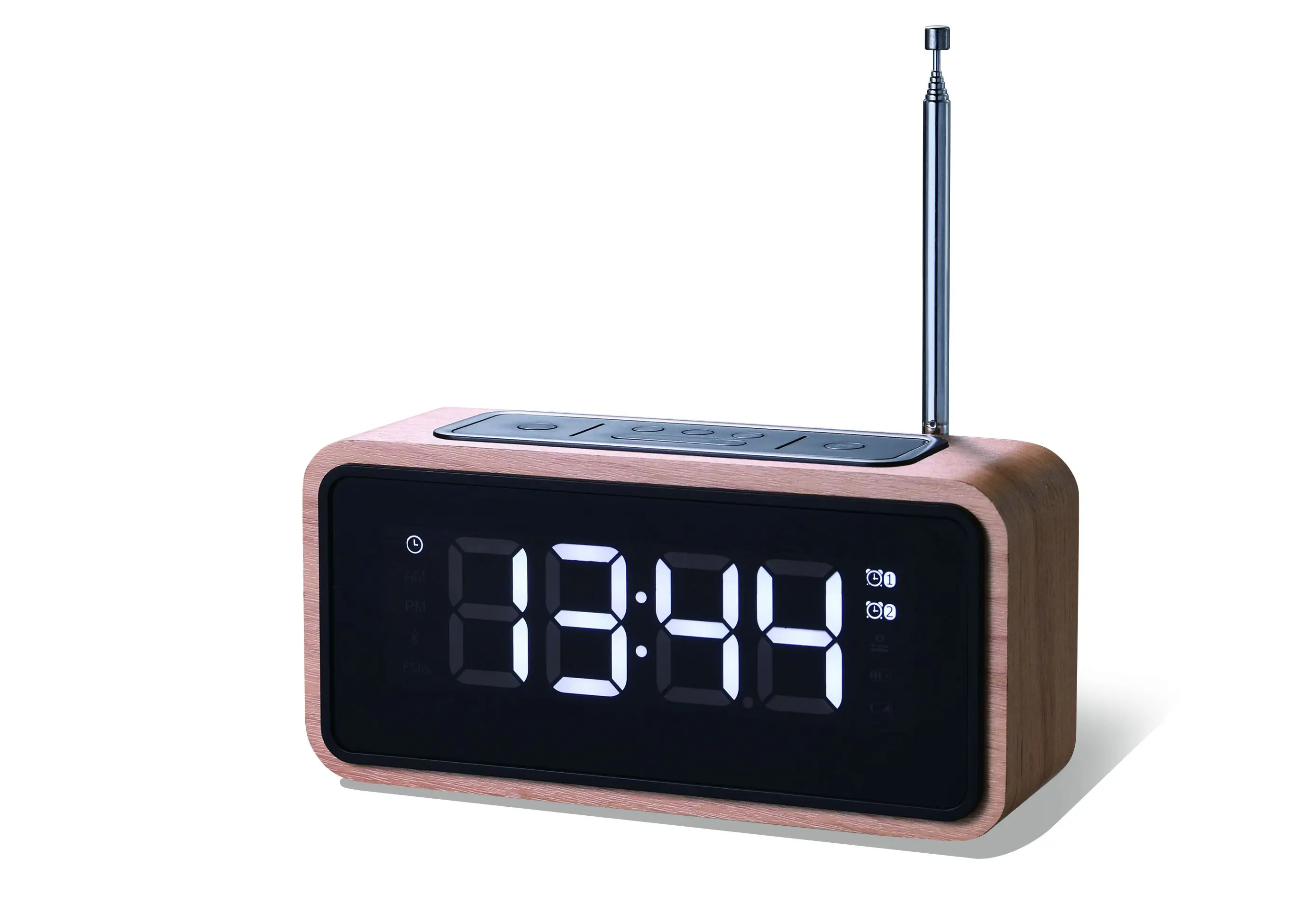Wood Clock Radio With Bt Speaker /3 Brightness Dimmer /led Display