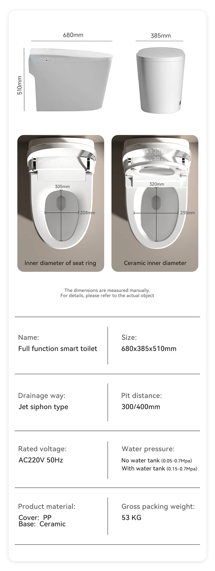 Modern Automatic Sanitary Ware Floor Mounted Auto Flush Electric Toilet ...
