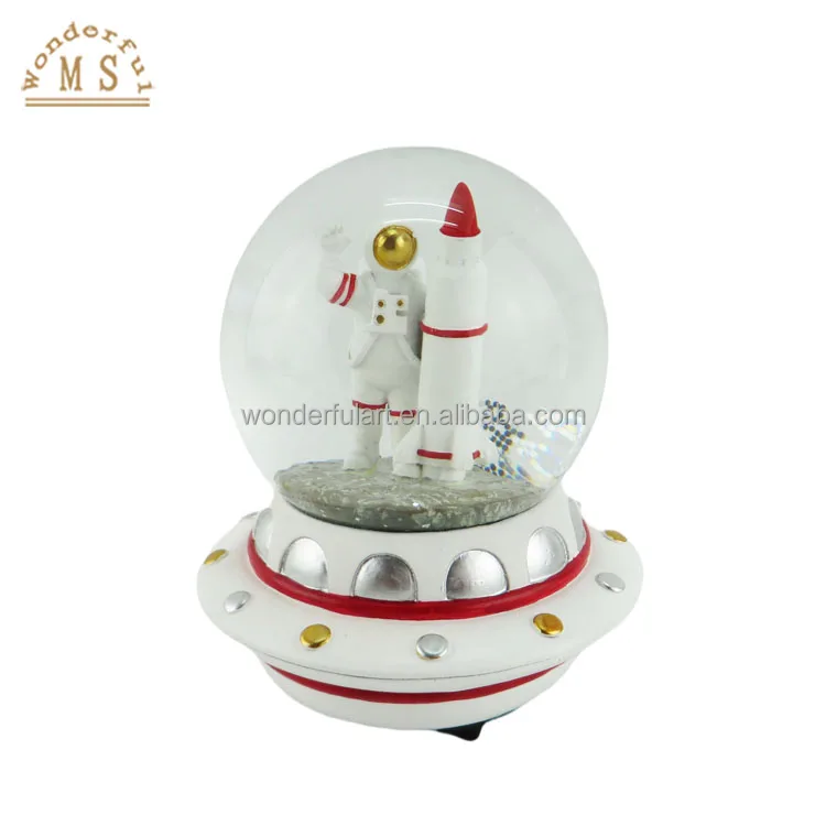 customized  resin Space Astronaut cartoon UFO snow globe musical water crystal ball souvenir gifts toy gifts for home decor