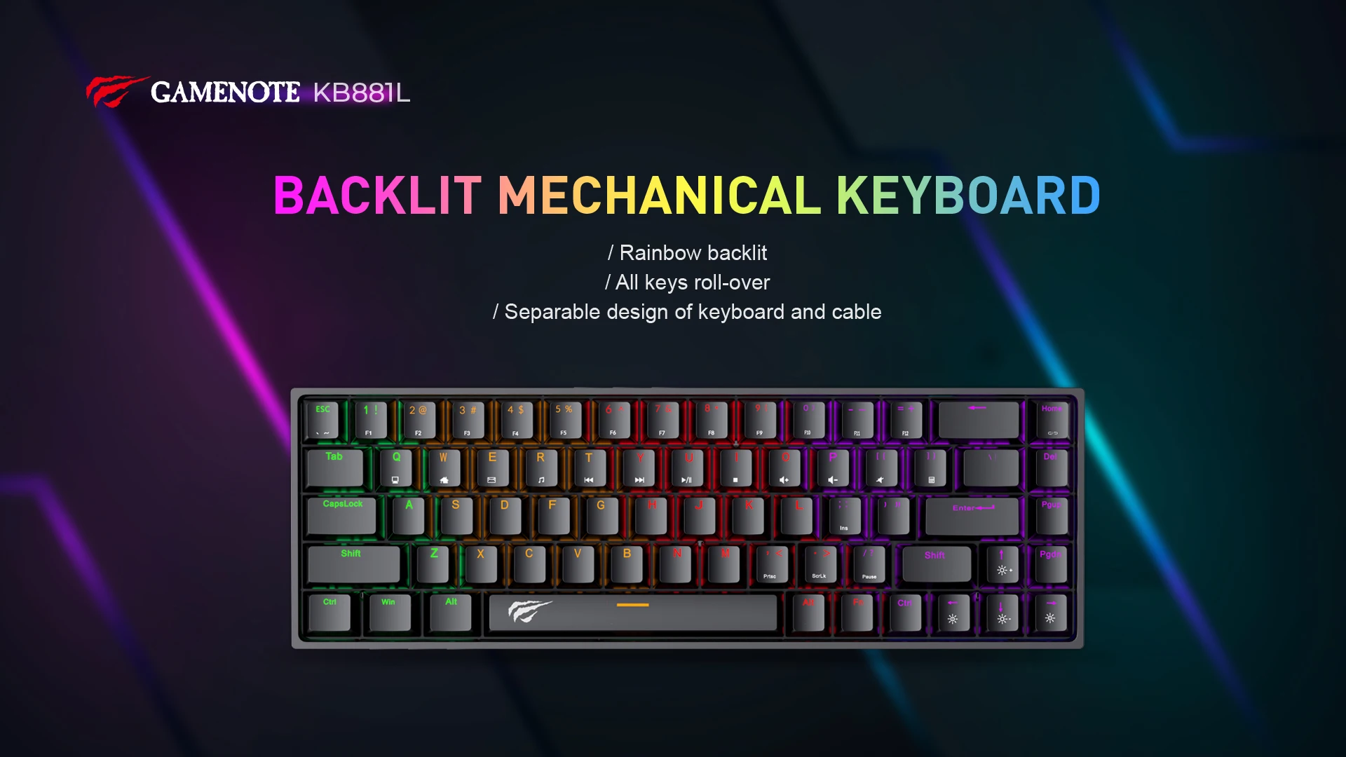 Havit Kb881l Mini Mechanical Gaming Keyboard Rainbow Backlit Keyboards