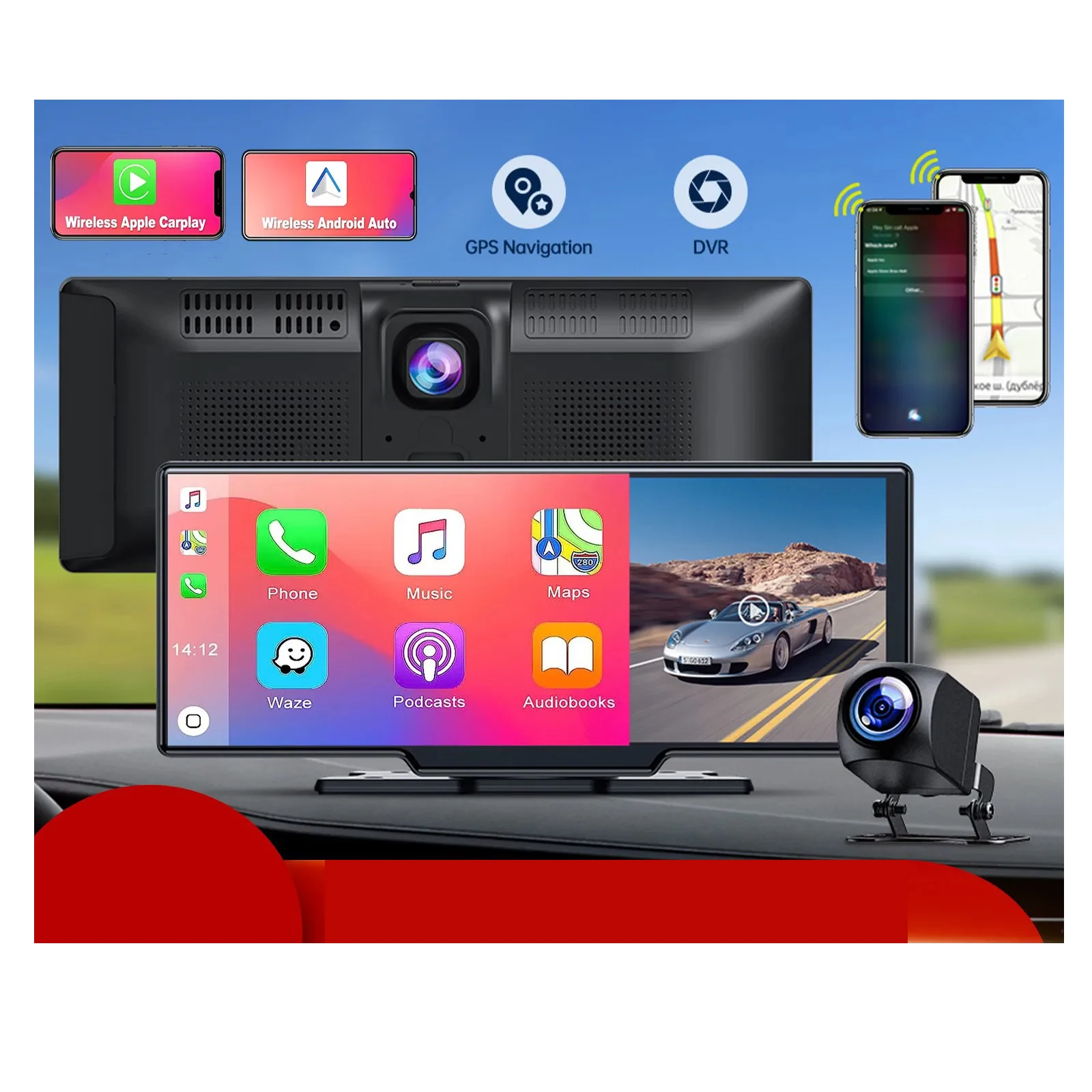 Wholesale Caméra dashcam Canonic 10,26 pouces avec audio multimédia sans fil  CarPlay Android AUTO From m.alibaba.com