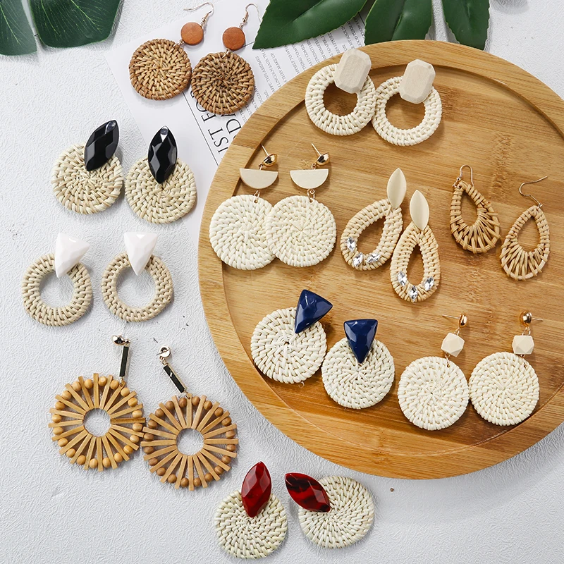 Bestseller Geflochtene Anhnger-Ohrringe Handgestrickte Hngeohrringe  Modische Sommer-Bambus-Ohrringe