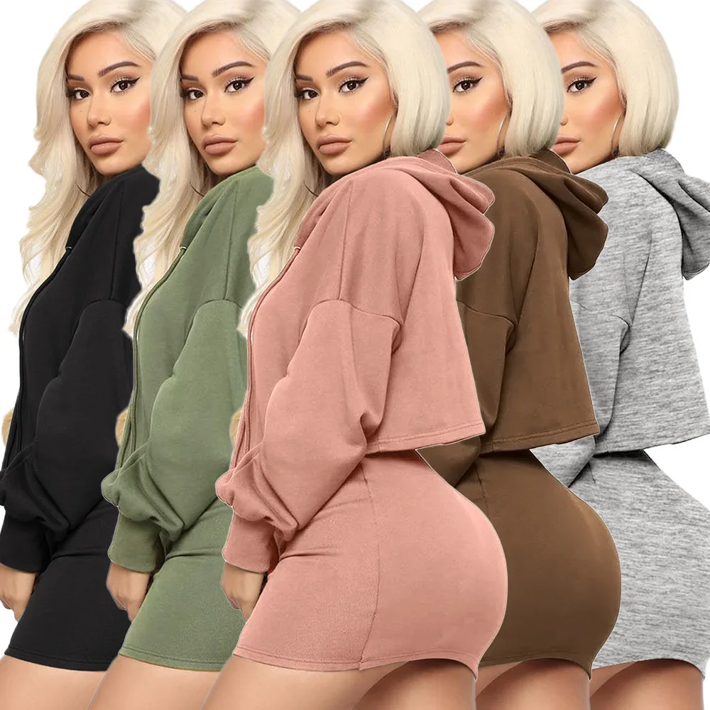 2021 Wholesale Suits Set For Women Clothes Loose Crop Tops Bodycon Dress Sexy Winter Clothing Casual Womens Two Piece Outfit