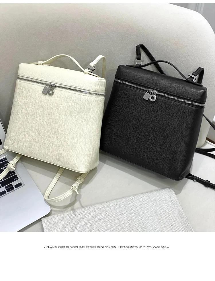 Women’s Genuine Leather Ultra-lightweight Minimalist Luxury Waterproof Travel Backpack with Curved Shoulder Strap Large Capacity