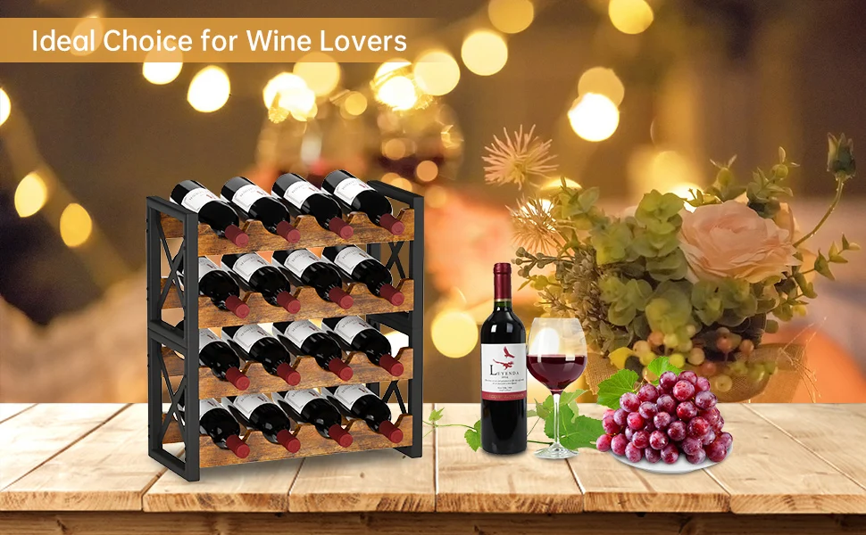 product 2 in 1 wine rack countertop small wine rack organizer holder wooden inserts stackable wine rack for kitchen home bar-2