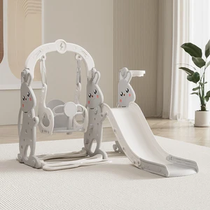 Simple Design High Quality Cheap Price Indoor Rabbit Shape Customizable Home Swing and Slide Set for Kids Basketball Hoop