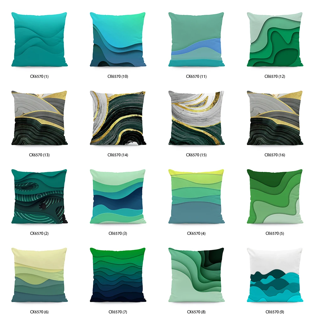 Modern Design Cojines Green Wavy Texture 45*45 Cm Printer Velvet Home