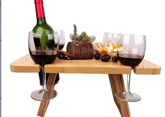 Folding wine table, Wine Picnic Table, Wine serving tray, Glasses serving newest tray, Wine gift set, Wine holder, picnic table, Outdoor Furniture