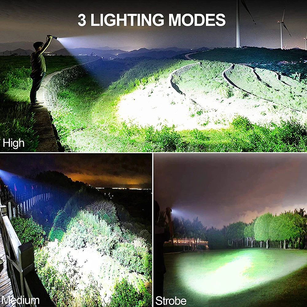 P70 Tactical Torch Light Led Rechargeable Flashlight Long Range Powerful 100000 Lumens Waterproof Flashlights Torches