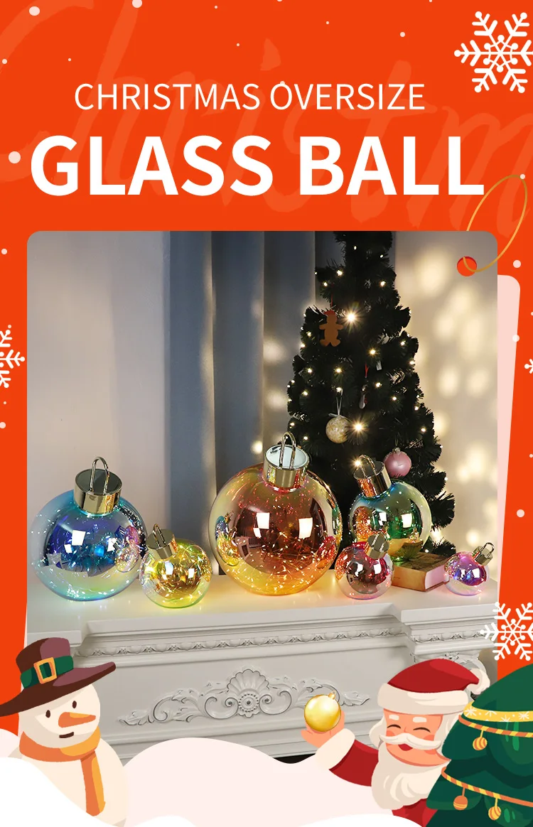 Clear Oversized Large Glass Lighted Christmas Ornaments Balls big glass ball with led lights factory