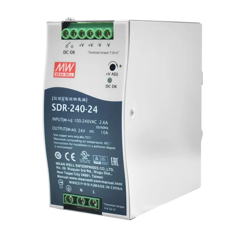 SDR-240-24 | MEAN WELL Netzteil für DIN-Schiene 94% 24V 10A 240W Einstellbar SDR-240 | Schweiz