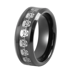 Black Zirconium Men Rings Jewelry Skull Pattern Enamel With Black Tungsten Carbide Wedding Band
