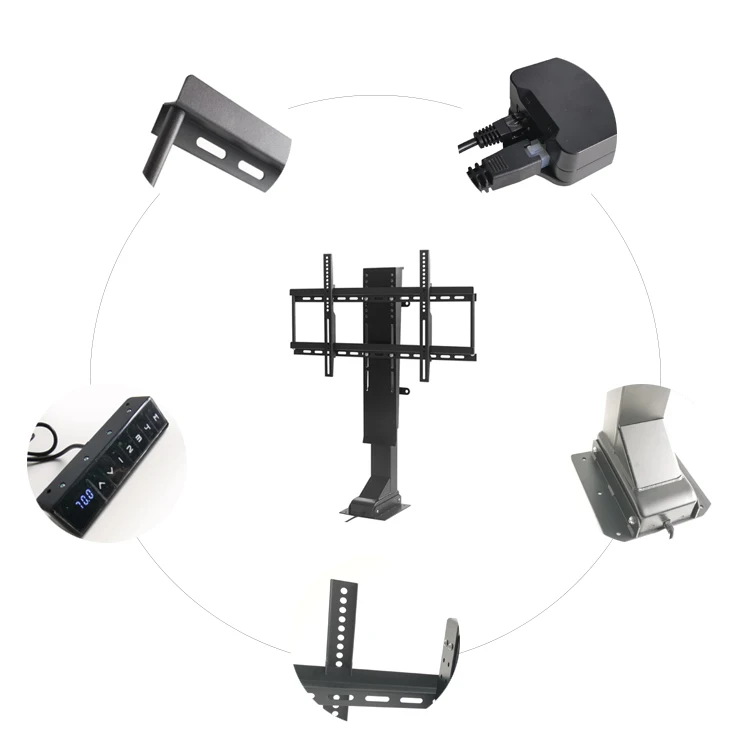 32インチ～70インチ対応、伸縮・回転・電動式、高さ調整可能なメタル製
