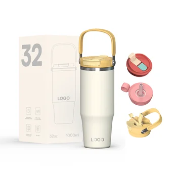 Customize 3 Lids Leakproof Stainless Steel Travel Tumbler Vacuum Insulated Coffee Mugs with Straw Lid 32oz 40oz 50oz