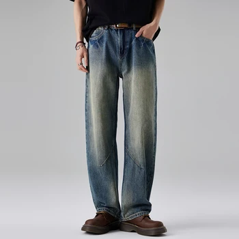 Wholesale Light Colored Jeans for Men Elastic Waist Fashion Loose Straight Leg Pants Trendy Wide Leg Casual Long Pants
