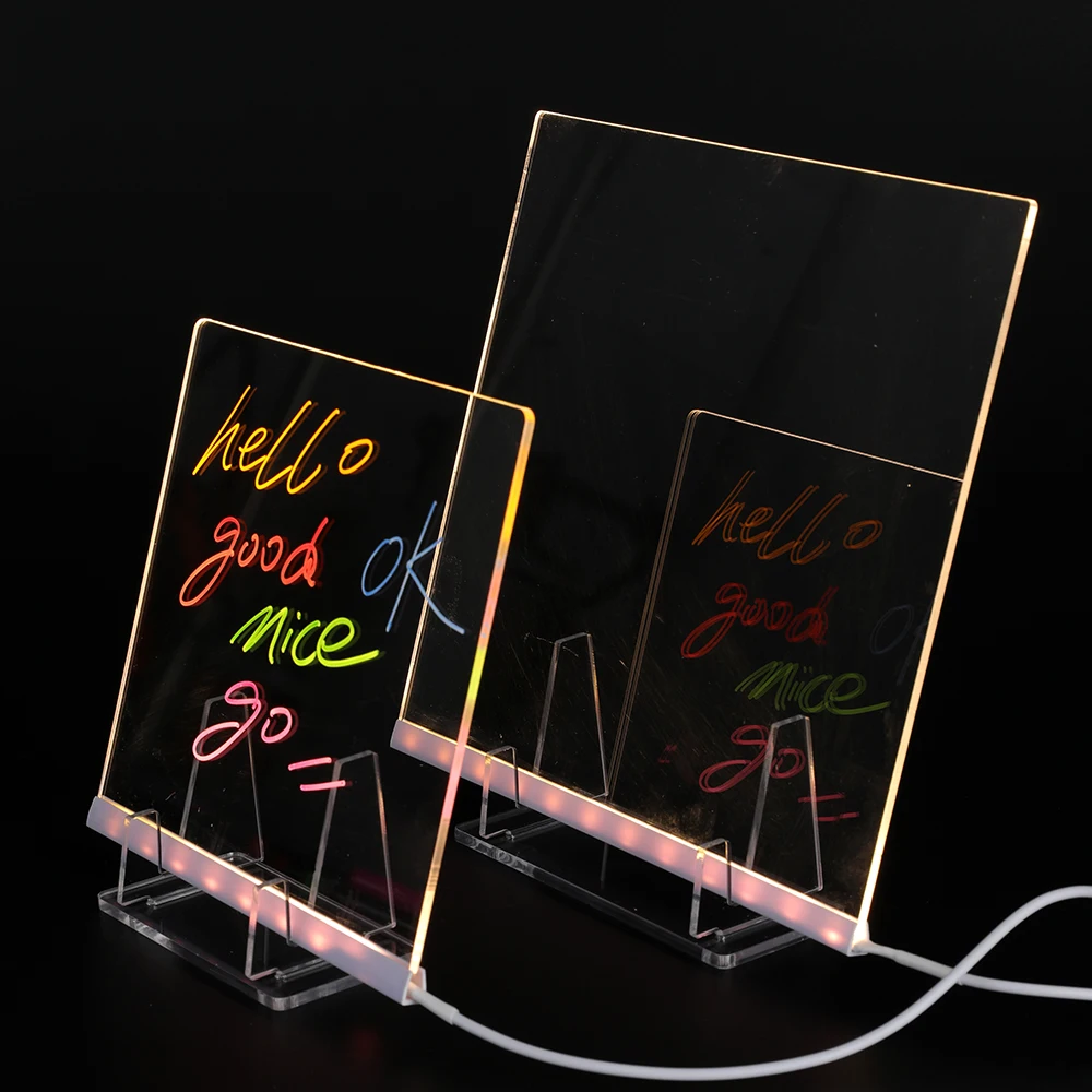 LED Acrylic Message Board Luminous Note Board Acrylic Erasable Memo Portable Writing Board for Office School Home