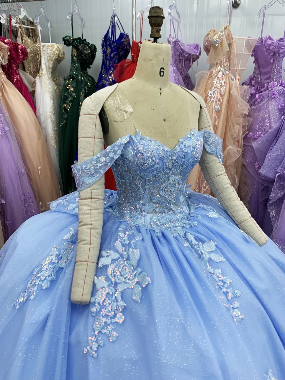 2025 Light Blue Satin off Shoulder Sweetheart Embroidery Quinceanera Dress  Princess Ball Gown for Winter Weddings ODM Supply