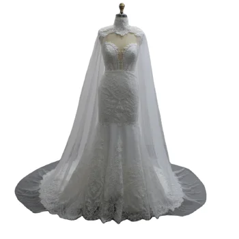Elegant mermaid wedding dress with cape