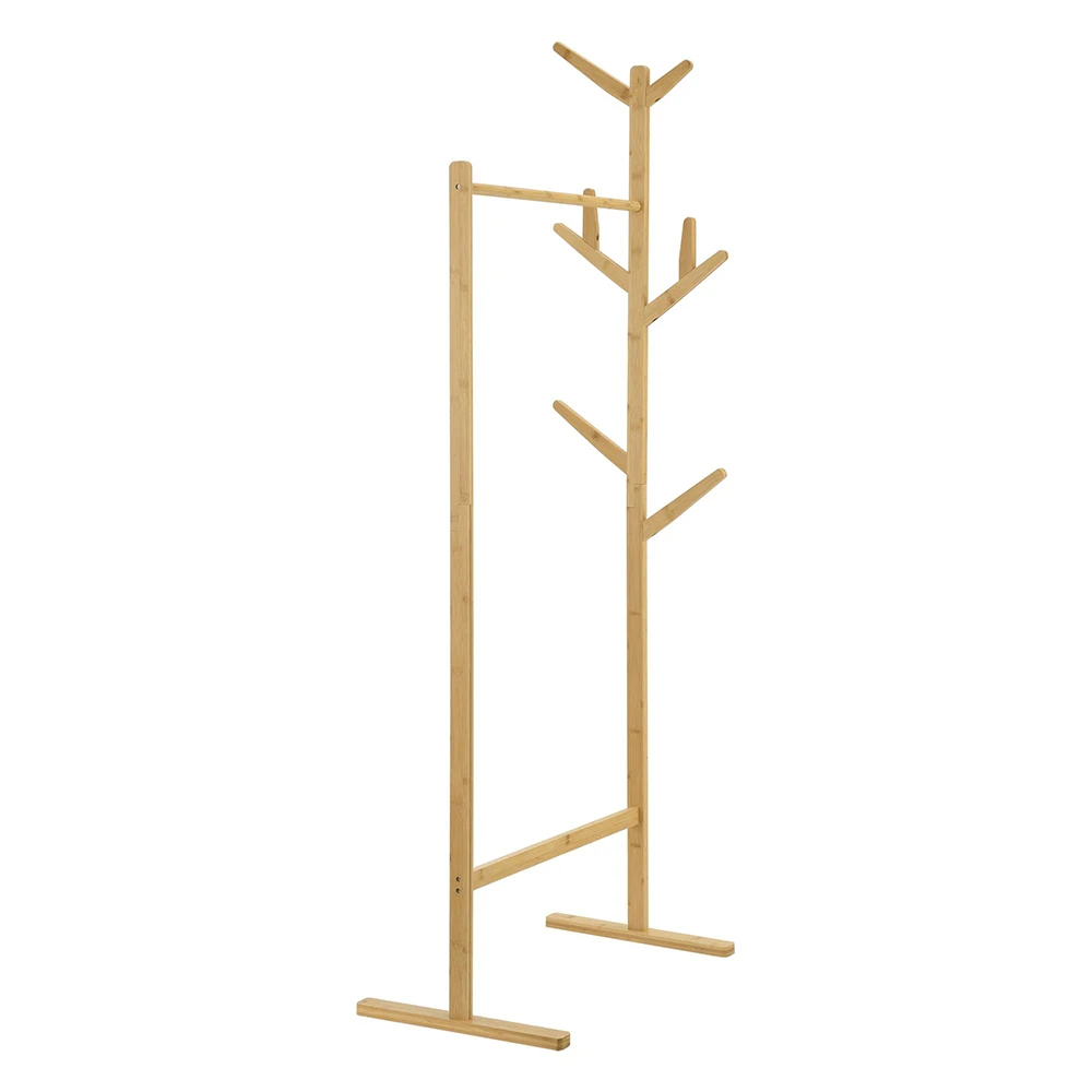 High Standard Free Standing Bamboo Wooden Coat Rack Hat Shelf Display Hallstand With Side Hook