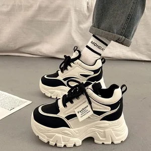 Women's White Lace-Up Platform Sneakers PU Upper Rubber Outsole Embroidery All Seasons Chunky Height Increasing Design