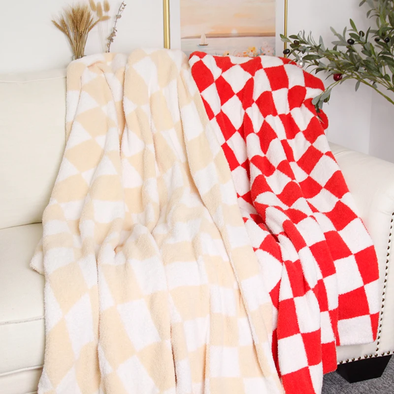 Custom Soft Warm Designer Chess Checkered Board king Size Game Day Winter Blanket Throw Knitted for Sleep Hug Bedding