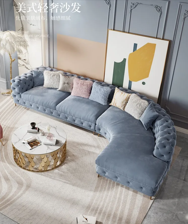 Western Style Sponge Cushion L Shaped Corner Fabric Sofa Set for Hotel Home  Living Room FURNITURE