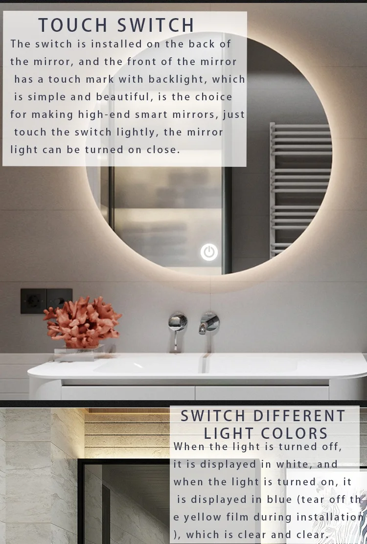 Free Sample Dc12V 60W 5A Single Bond Light Sensor Bathroom Smart Mirror Touch Switch With Temperature  Time details