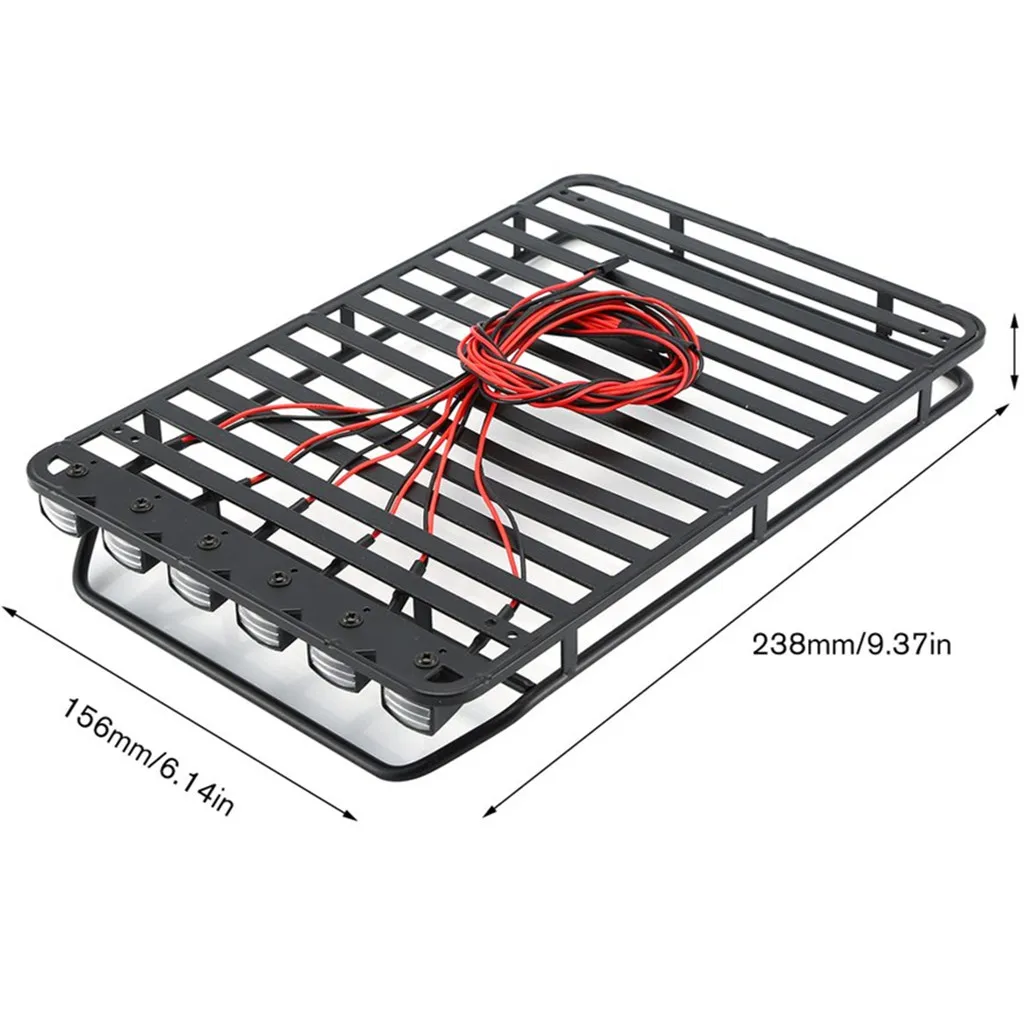 Metal Roof Rack with 4 LED Lights for 1:10 RC Rock Crawler SCX10II 90046 90047 SCX10 D90 Wrangler Trx4 Luggage Rack