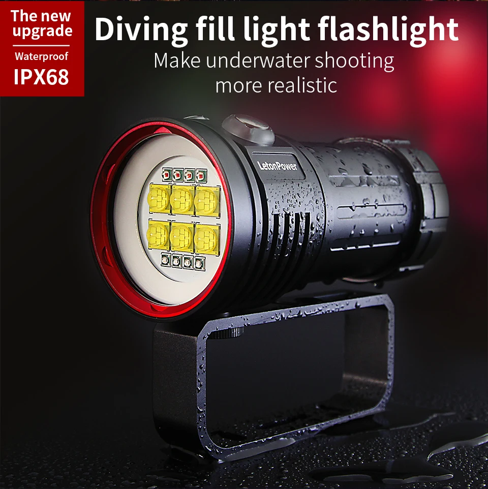 12000 Lumen Water Photography Diving Torch Scuba Dive Lights 120 Degree Wide Beam Angle