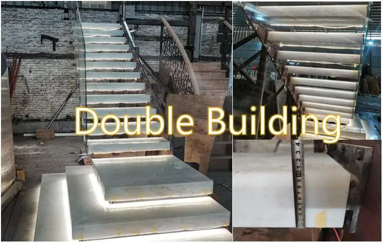 floating Stair Kits marble/wooden Staircase design Indoor Glass Railing marble stair steps modern stairs manufacture